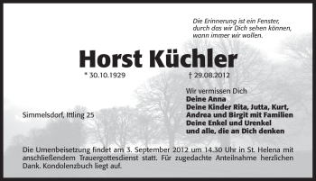 Traueranzeige von Horst Küchler von Pegnitz-Zeitung